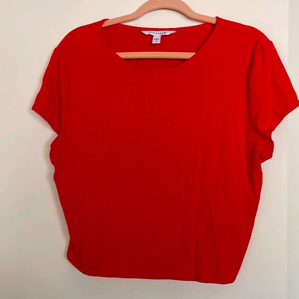 3 Popsugar Ribbed Crop tops XXL (red) and XL (rainbow and navy stripe)